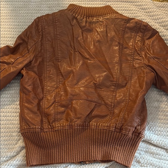 Women’s Brown Pleather Bomber Jacket - Picture 3 of 5